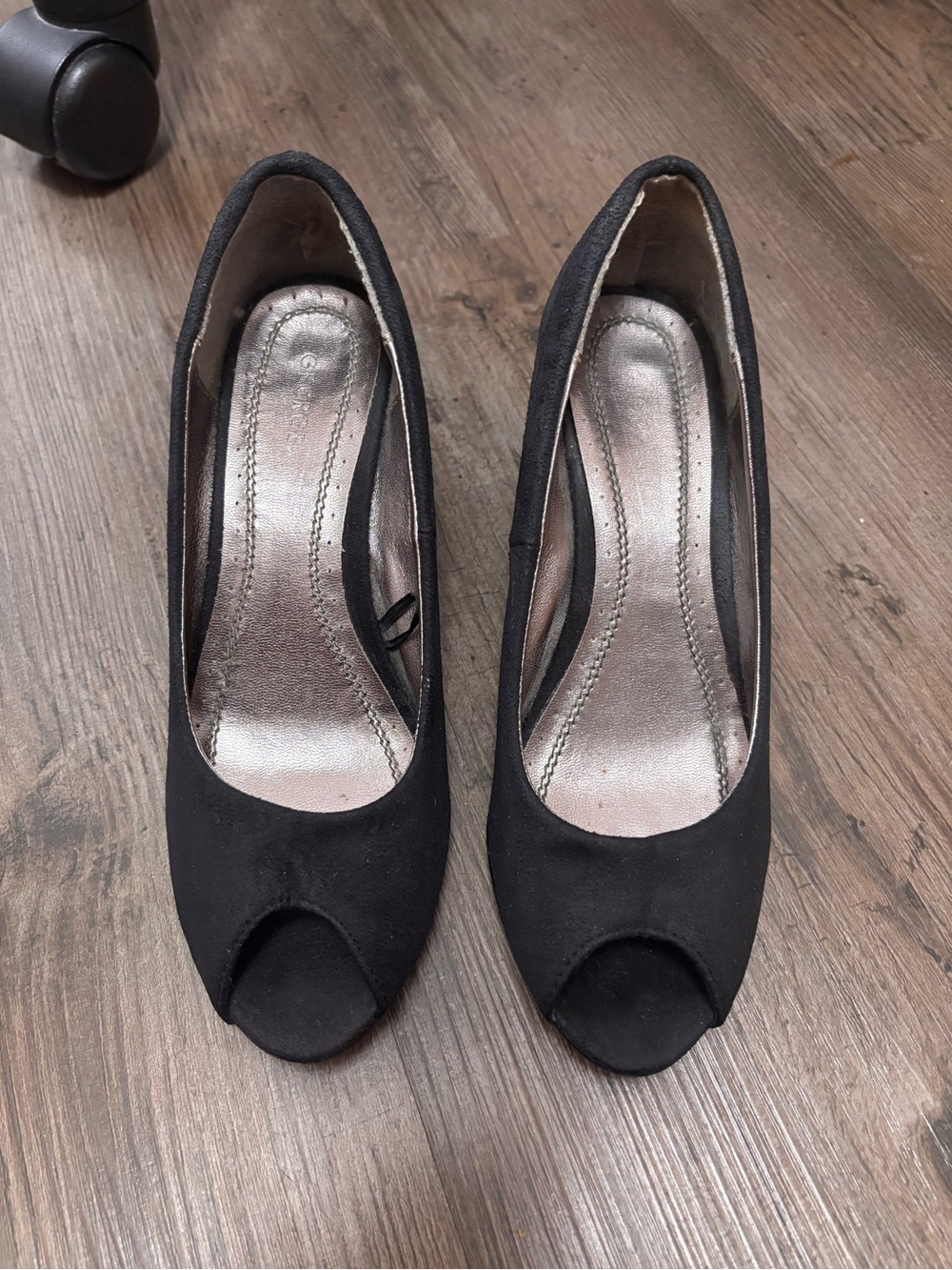 George - Black Peep-Toe Women's Wedge Heels